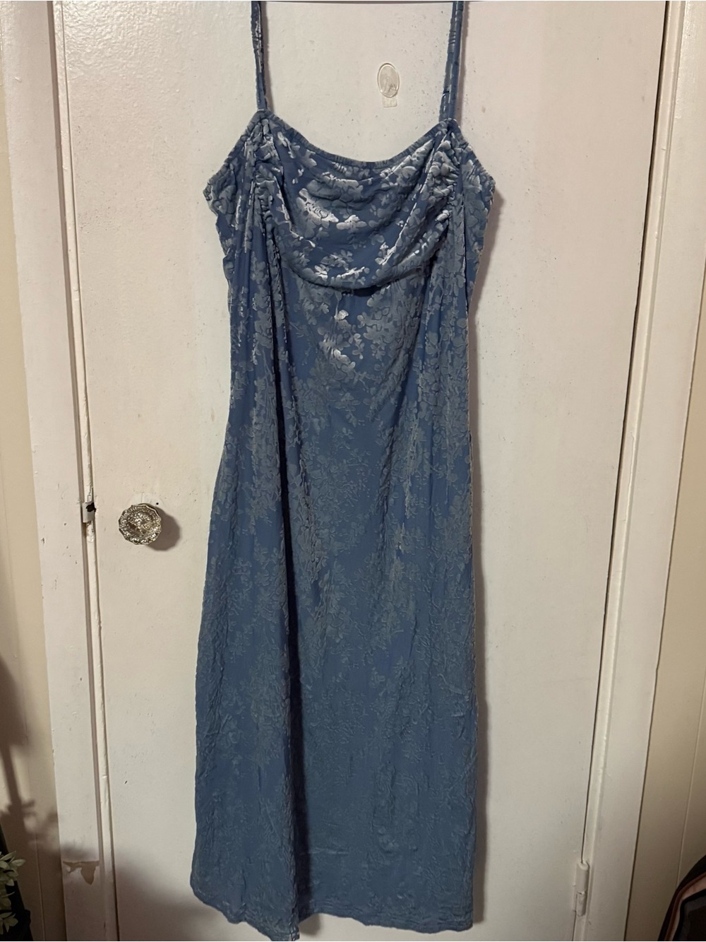 Blue Lace Slip Dress with Cowl Neck